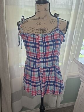 torrid Blue, Pink & White Plaid Smocked Cami